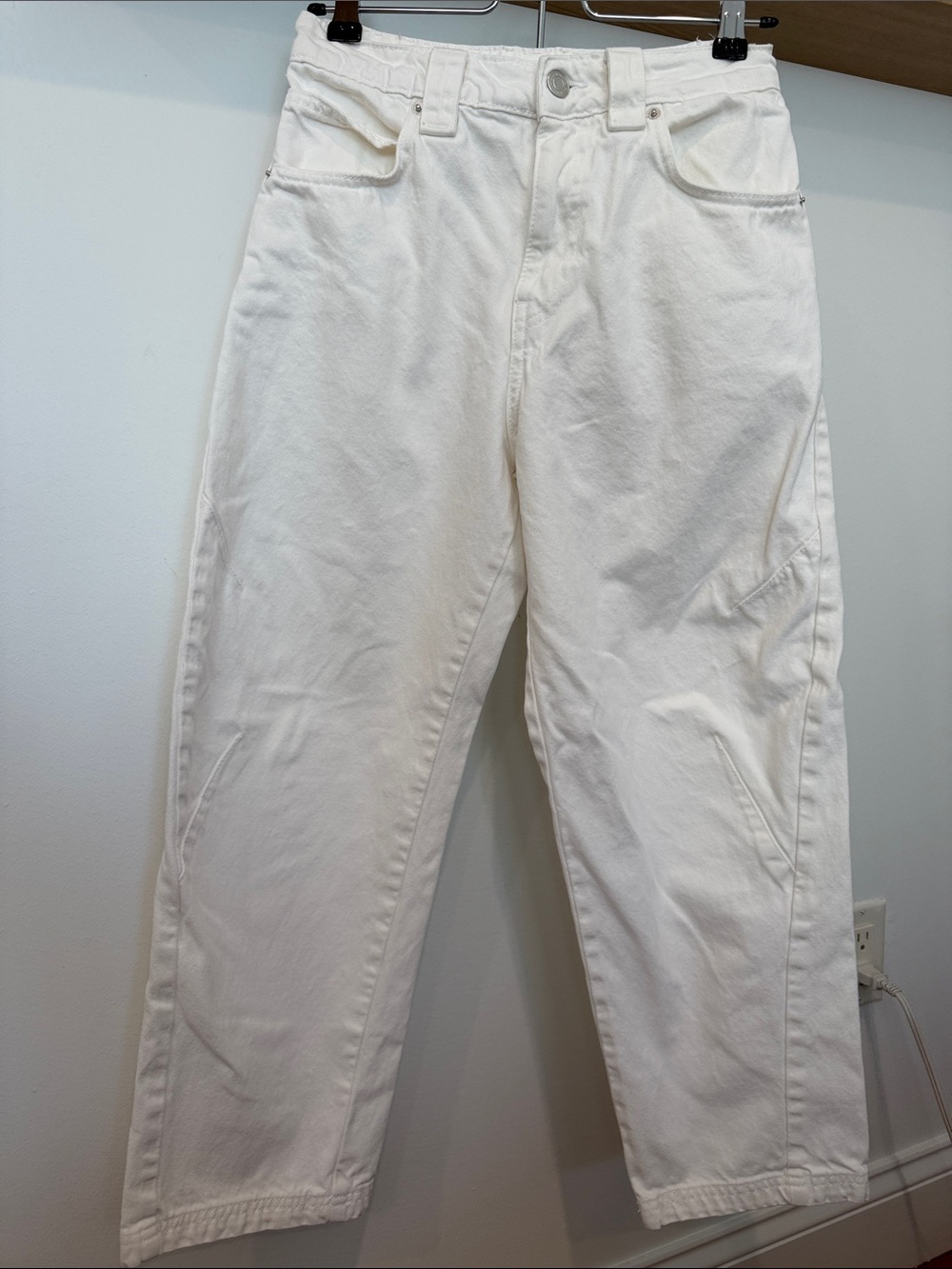 Zara Off-White High-Rise Straight Leg Jeans